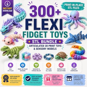 300+ Flexi Fidget Toys STL-bundel | Gelede sensorische print-in-place-modellen (digitale download)