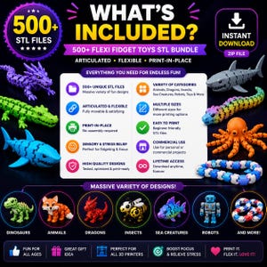 500+ Flexi Fidget Toys STL-paket | Ledade 3D-utskriftsleksaker | Sensoriska modeller | Skriv ut på plats STL-filer | 3D-utskrift | Direktnedladdning bild 9
