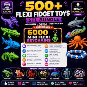 500+ Flexi Fidget Toys STL-paket | Ledade 3D-utskriftsleksaker | Sensoriska modeller | Skriv ut på plats STL-filer | 3D-utskrift | Direktnedladdning bild 2