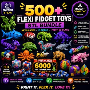 500+ Flexi Fidget Toys STL Bundle | Articulated 3D Print Toys | Sensory Models | Print in Place STL Files | 3D Printing | Instant Download
