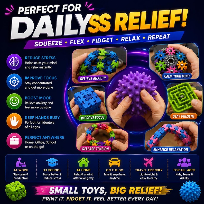 500+ Flexi Fidget Toys STL-paket | Ledade 3D-utskriftsleksaker | Sensoriska modeller | Skriv ut på plats STL-filer | 3D-utskrift | Direktnedladdning bild 4