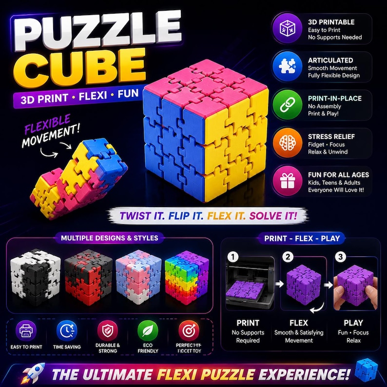 500+ Flexi Fidget Toys STL-paket | Ledade 3D-utskriftsleksaker | Sensoriska modeller | Skriv ut på plats STL-filer | 3D-utskrift | Direktnedladdning bild 8