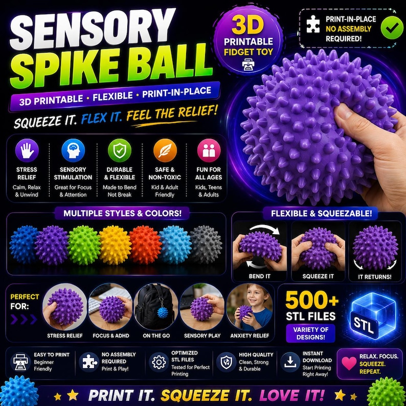 500+ Flexi Fidget Toys STL-paket | Ledade 3D-utskriftsleksaker | Sensoriska modeller | Skriv ut på plats STL-filer | 3D-utskrift | Direktnedladdning bild 6