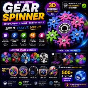 500+ Flexi Fidget Toys STL-paket | Ledade 3D-utskriftsleksaker | Sensoriska modeller | Skriv ut på plats STL-filer | 3D-utskrift | Direktnedladdning bild 7