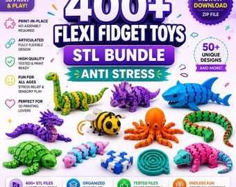 400+ Flexi Fidget Toys STL-paket | Ledade 3D-utskrivna leksaker | Skriv ut på plats STL-filer | Sensoriska modeller | Digital nedladdning
