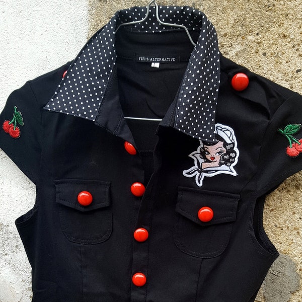 Dungaree Combinaison zebre leopard psychobilly rockabilly vintage pinup sailor anchor horror zombie monster skull cherry frankenstein tattoo