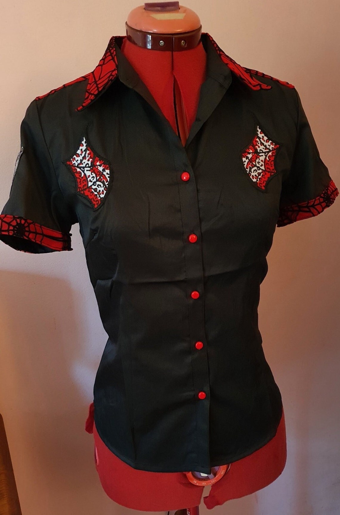 Top Denim Rockabilly Pinup Imprimé Léopard Et Pois - Taille S, Neuf Avec étiquettes