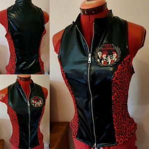 Jacket psychobilly red tartan leopard skulls cherry zombie frankenstein leopard rockabilly punk skull tattoo horror monster rock zebré goth