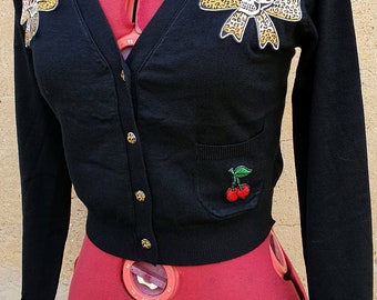 Cardigan Gilet Psychobilly Léopard - Motifs Skull, Rockabilly, Taille 38, Neuf Avec étiquettes