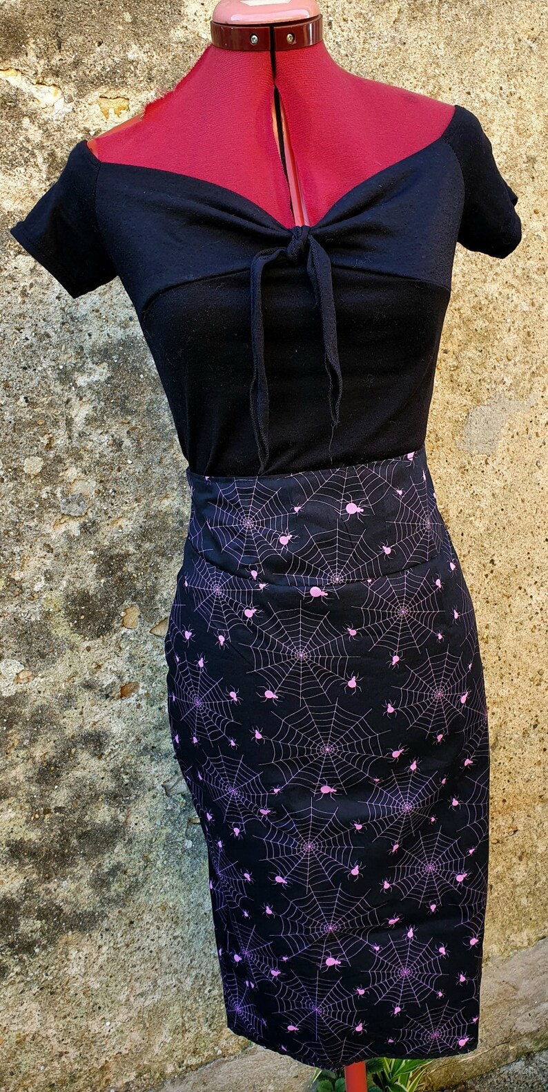 Pencil Skirt Pin up Rockabilly Vintage Psychobilly Belt Skull Rock Goth