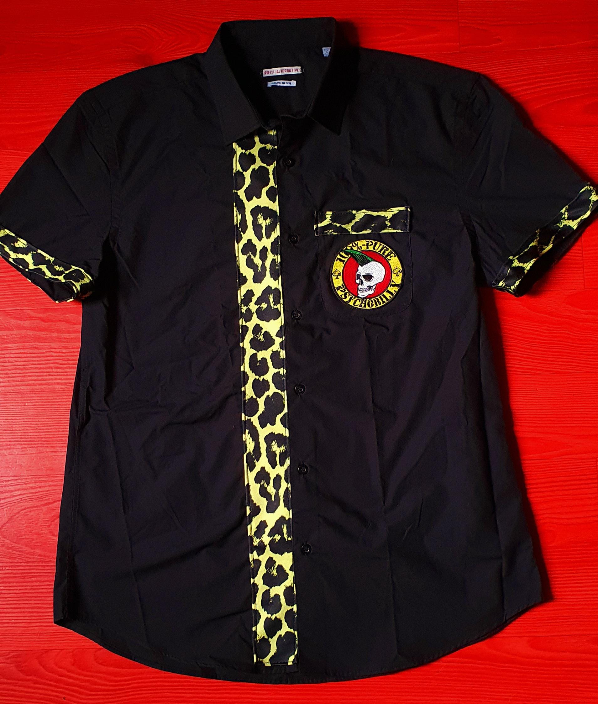 Men's Work Shirt Rockabilly Psychobilly Punk Leopard Zebra Tattoo