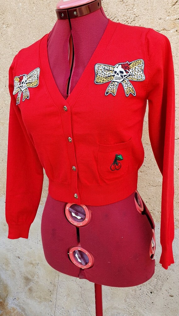 Cardigan gilet pink flamingo aloha tropical pinup rockabilly skull  Frankenstein horror zombie psychobilly cherry dot swallows punk skinhead