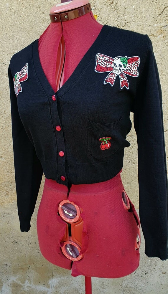 Cardigan Gilet Rockabilly Imprimé Léopard Crâne Psychobilly - Taille 38 - Neuf Avec étiquettes