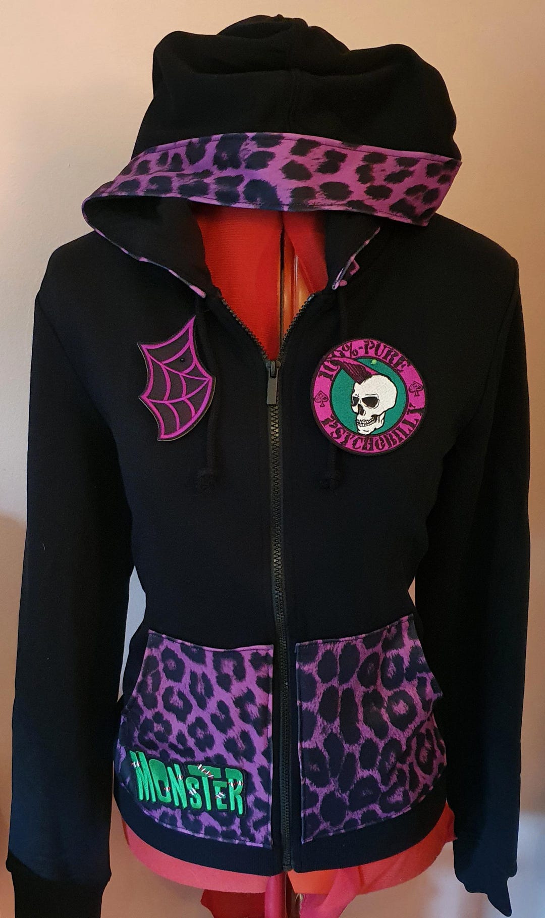 Hoody Zip Veste Psychobilly Rockabilly Punk Cherry Skull Horror