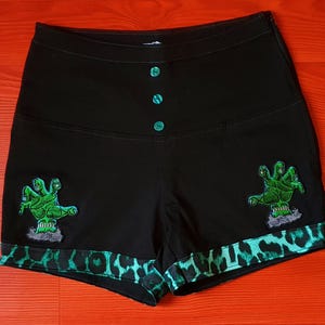 Short punk rockabilly psychobilly punk tattoo kustom nautical sailor anchor skull leopard cherry polka dot horror monster frankenstein rock