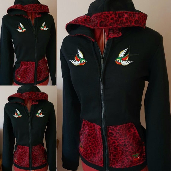 Hoody Zip Veste Psychobilly Rockabilly Punk Cherry Skull Horror Zombie Swallow Skinhead Oi Zebra Red Tartan Tattoo Goth Metal Rock Leopard Etsy UK