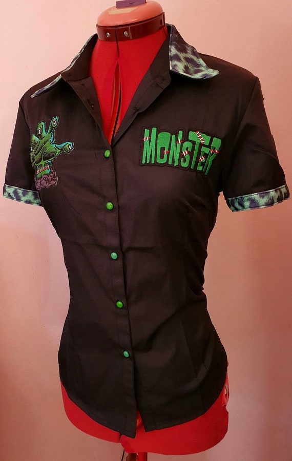 Top Rockabilly Pinup – Motif Léopard Et Tartan, Taille S, Denim, Neuf Avec étiquettes