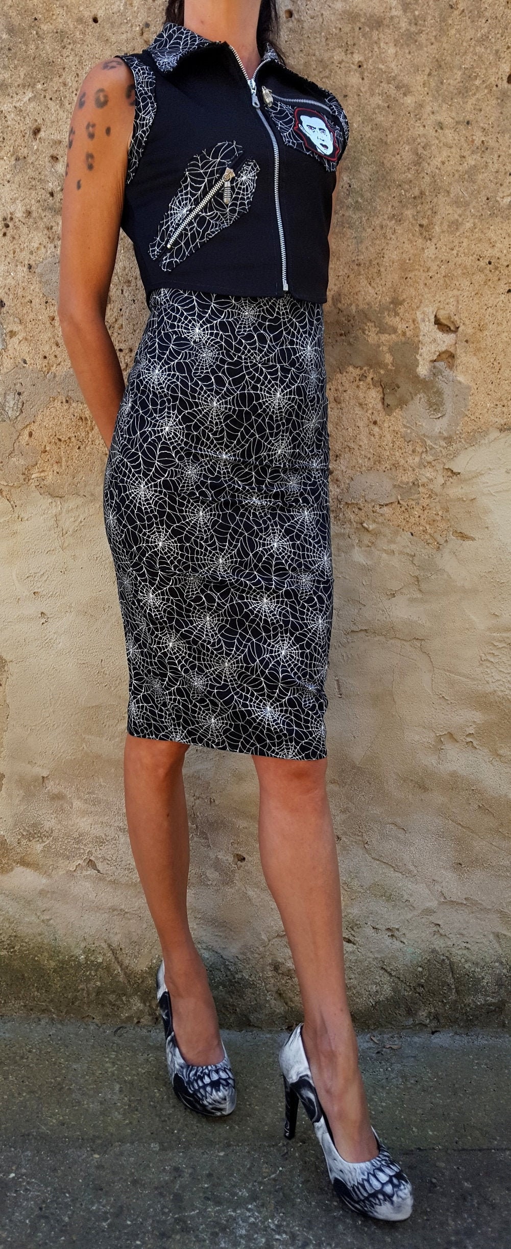 Pencil Skirt Pin up Rockabilly Vintage Psychobilly Belt Skull - Etsy Sweden