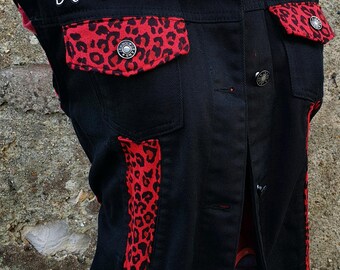 Veste En Jean Denim Style Psychobilly - Motif Léopard Et Tartan, Taille 36, Neuve Avec étiquettes