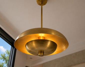 Lampada a sospensione moderna in ottone, plafoniera in stile metà secolo, lampada a sospensione dorata, lampadario di lusso in ottone, lampada a sospensione scandinava