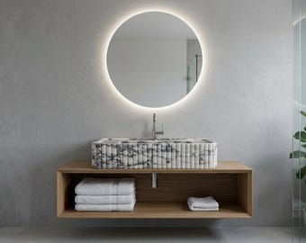 Calacatta Viola Marble Sink, Hand Carved Fluted Vanity Washbasin, Powder Room Bathroom Remodel