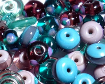 Teal Purple Lampwork Beads: Handmade Glass Bead Mix, Set of 20