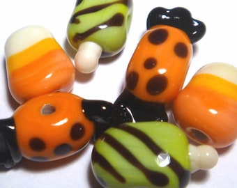 Halloween Candy Lampwork Beads: Handmade Sweets Mix, Set of 6