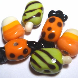 Halloween Candy Lampwork Beads: Handmade Sweets Mix, Set of 6