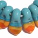 TURQUOISE Blue YELLOW ORANGE Rainbow Drops Handmade Glass Lampwork Beads Lovely Bright Colors Shaped Beads Set of 6