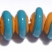 ORANGE BLUE Saucer Rondelles Handmade Glass Lampwork BEADS Bright Colors Blue Orange Set of 6