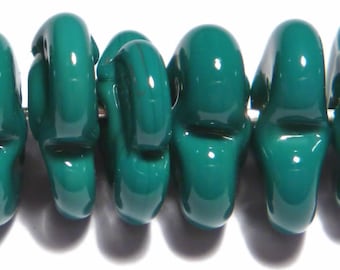Teal Green Clover Lampwork Beads: Handmade Glass Charms, Set of 6