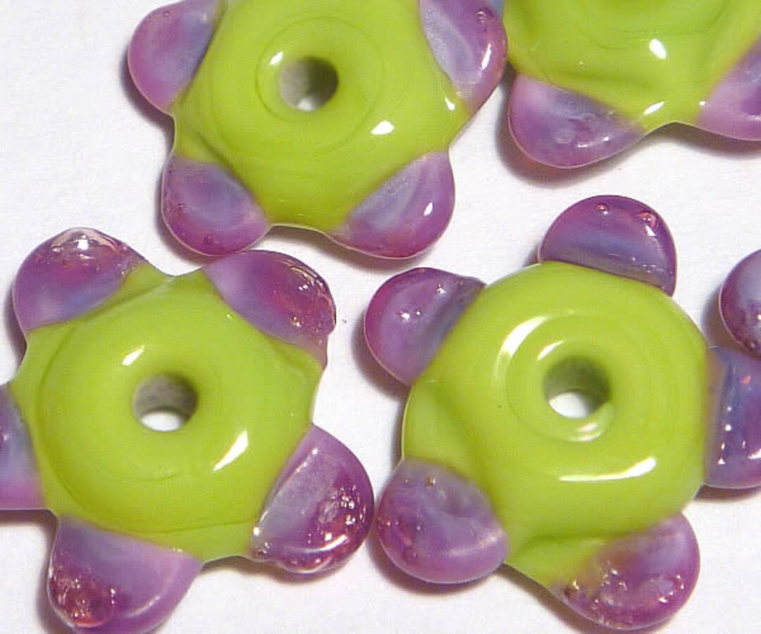 LIME PURPLE FLOWER Handmade Glass Lampwork Beads Halloween Fall Colors