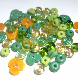 St. PATRICKS DAY MIX - Handmade Glass Lampwork Beads - Green Topaz Golds - Set of 20