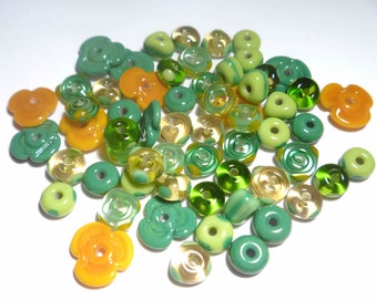 St. PATRICKS DAY MIX - Handmade Glass Lampwork Beads - Green Topaz Golds - Set of 20
