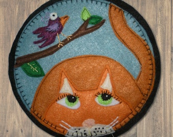 Kitty Cat Attack Felt Mug Rug Applique Pattern Downloadable PDF Make your own