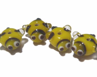 Handmade Bumblebee Lampwork Beads: Yellow Black Rondelles, Set of 4