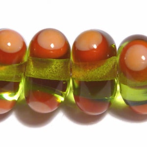 Handmade Lampwork Glass Beads: Green, Red, Orange Triangles - Set of 6