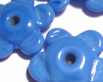 Dark PERIWINKLE BLUE Handmade Glass Lampwork BEADS Tiny Shaped Flowers Set of 5