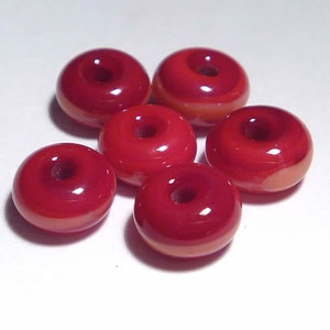 Red Coral Lampwork Glass Beads: Handmade Rondelles, Set of 6