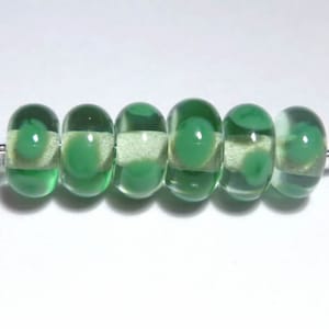 Mint Green Polka Dot Lampwork Beads: Handmade Rondelle Set of 6