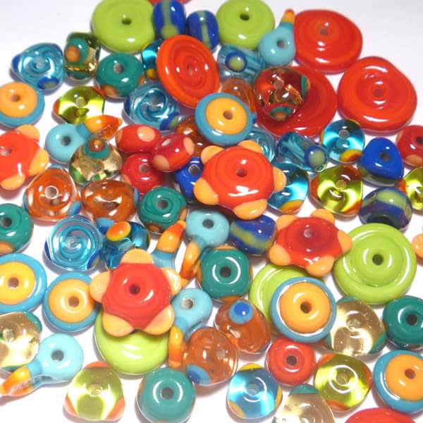 COLOR MIX - Handmade Glass Lampwork Beads - Reds Blues Yellows Greens - Set of 20