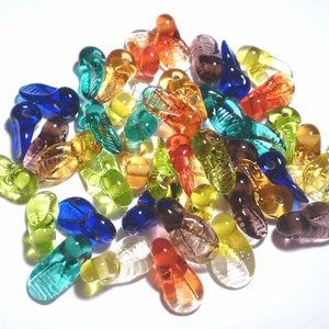 Handmade Lampwork Glass Beads: Colorful Leaves Mix, Set of 20