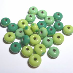 Handmade Green Lampwork Seed Beads: Tiny Glass Beads, Set of 20