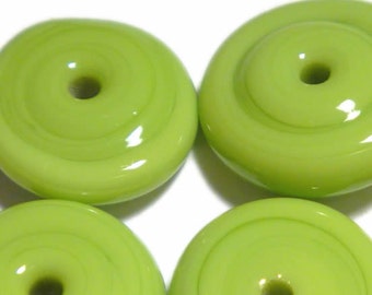 Handmade Lampwork Glass Beads: Lime Green Disc Set of 6