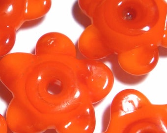 Red Flower Lampwork Beads: Handmade Glass Tiny Flowers, Set of 5