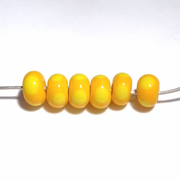 YELLOW Rondelles Handmade Glass Lampwork BEADS Yellow with Lemon Polk…