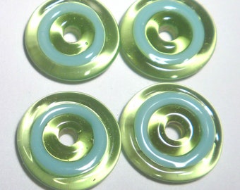 Handmade Lampwork Glass Beads: Turquoise & Light Green Discs, Set of 4