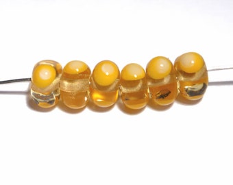 Topaz Yellow Lampwork Beads: Handmade Glass Triangle Dot Set