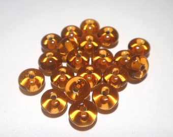 Dark Topaz Glass Seed Beads: Handmade Lampwork Tiny Beads (Set of 20)