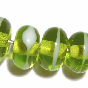 Green Lampwork Glass Rondelle Beads: Handmade Jewelry Supplies, Set of 6